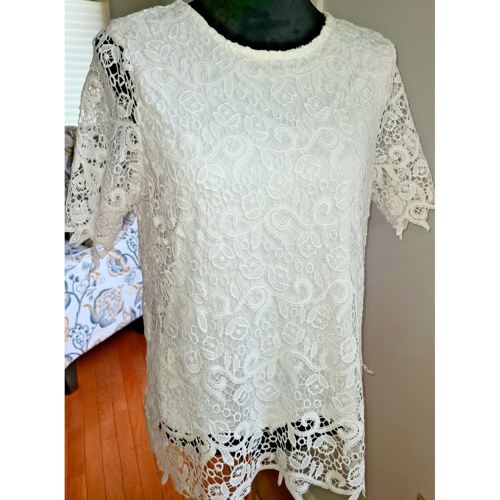 NWT Philosophy Lace White Airy Classic Whimsy Romantic Shirt Summer‎ Blouse Med
